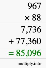 How to calculate 967 times 88 using long multiplication