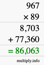 How to calculate 967 times 89 using long multiplication