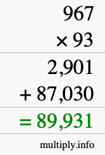 How to calculate 967 times 93 using long multiplication