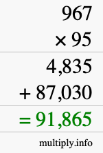 How to calculate 967 times 95 using long multiplication