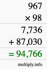 How to calculate 967 times 98 using long multiplication