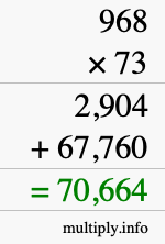 How to calculate 968 times 73 using long multiplication