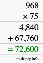 How to calculate 968 times 75 using long multiplication