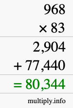 How to calculate 968 times 83 using long multiplication