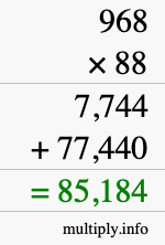 How to calculate 968 times 88 using long multiplication