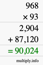 How to calculate 968 times 93 using long multiplication