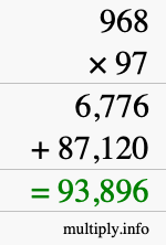 How to calculate 968 times 97 using long multiplication
