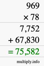 How to calculate 969 times 78 using long multiplication