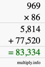 How to calculate 969 times 86 using long multiplication