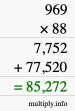 How to calculate 969 times 88 using long multiplication