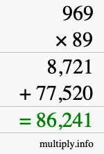 How to calculate 969 times 89 using long multiplication