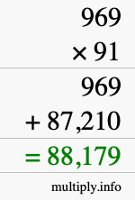 How to calculate 969 times 91 using long multiplication