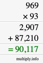How to calculate 969 times 93 using long multiplication