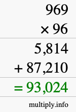 How to calculate 969 times 96 using long multiplication