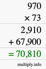 How to calculate 970 times 73 using long multiplication
