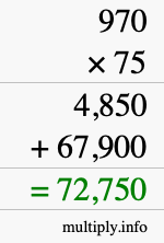 How to calculate 970 times 75 using long multiplication