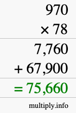 How to calculate 970 times 78 using long multiplication