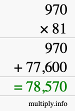 How to calculate 970 times 81 using long multiplication
