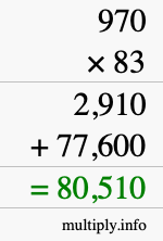 How to calculate 970 times 83 using long multiplication