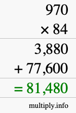 How to calculate 970 times 84 using long multiplication