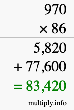 How to calculate 970 times 86 using long multiplication