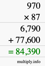 How to calculate 970 times 87 using long multiplication