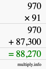 How to calculate 970 times 91 using long multiplication