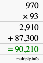 How to calculate 970 times 93 using long multiplication
