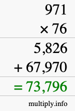 How to calculate 971 times 76 using long multiplication