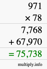 How to calculate 971 times 78 using long multiplication