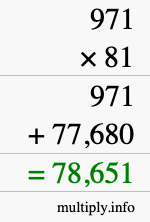 How to calculate 971 times 81 using long multiplication
