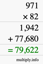 How to calculate 971 times 82 using long multiplication