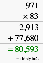 How to calculate 971 times 83 using long multiplication