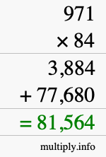 How to calculate 971 times 84 using long multiplication