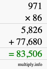 How to calculate 971 times 86 using long multiplication