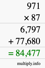 How to calculate 971 times 87 using long multiplication