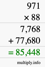How to calculate 971 times 88 using long multiplication