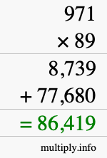 How to calculate 971 times 89 using long multiplication