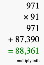 How to calculate 971 times 91 using long multiplication