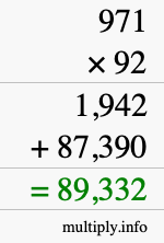 How to calculate 971 times 92 using long multiplication