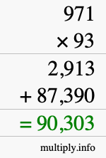 How to calculate 971 times 93 using long multiplication