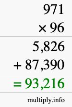 How to calculate 971 times 96 using long multiplication