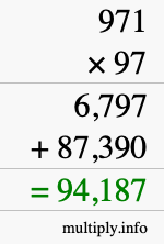 How to calculate 971 times 97 using long multiplication