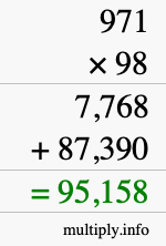 How to calculate 971 times 98 using long multiplication