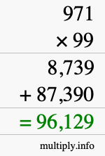 How to calculate 971 times 99 using long multiplication