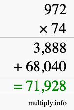 How to calculate 972 times 74 using long multiplication