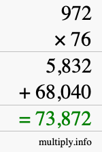 How to calculate 972 times 76 using long multiplication