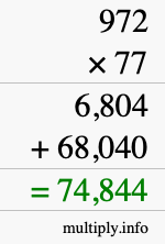 How to calculate 972 times 77 using long multiplication