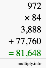 How to calculate 972 times 84 using long multiplication