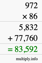 How to calculate 972 times 86 using long multiplication